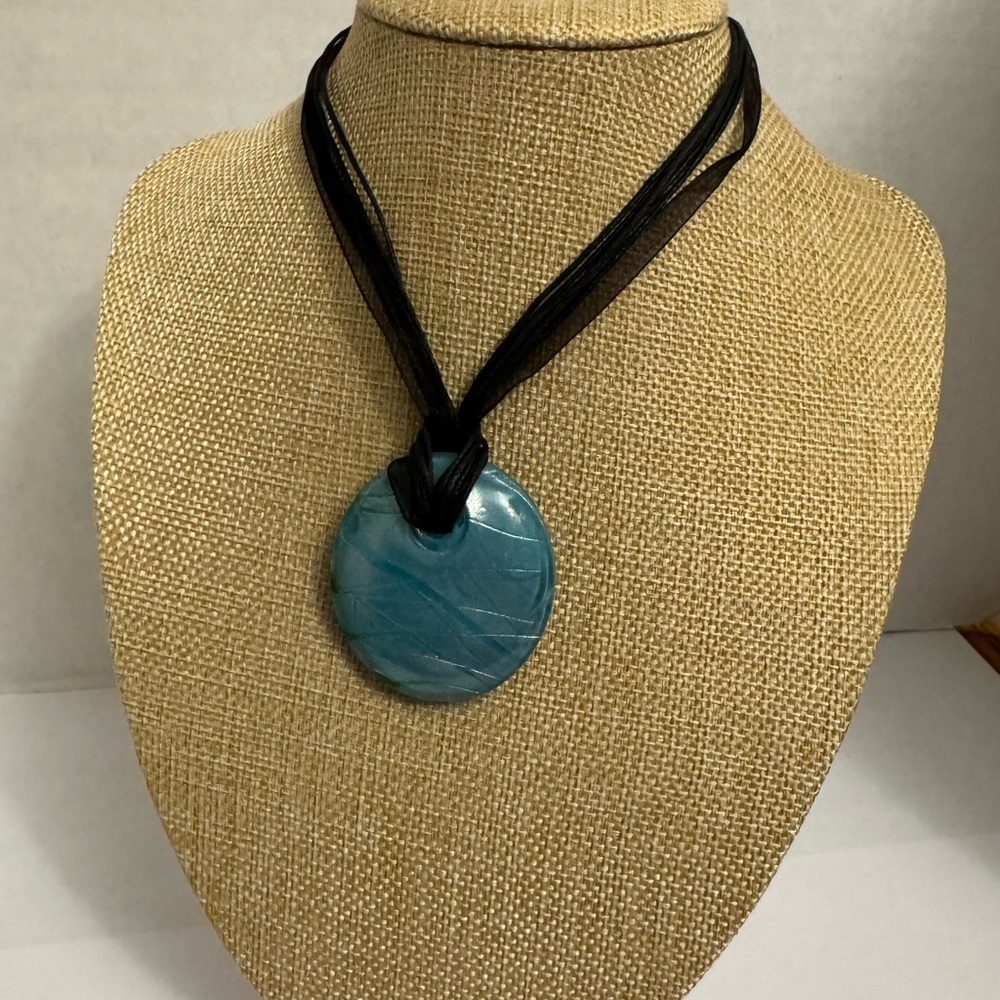 Shimmering Blue Lampwork Pendant Choker Style Necklace